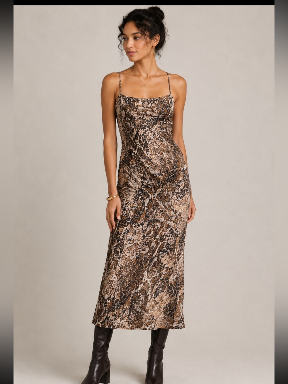 Anthropologie square neck slip Maxi Dress in snake skin print. XS